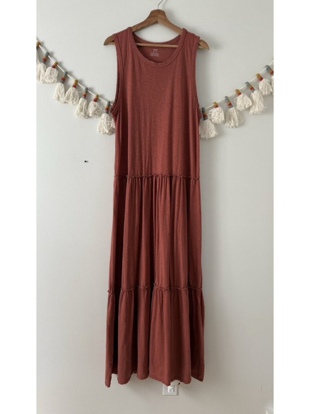 Aerie Sleeveless Tiered Relaxed Flowy Maxi Dress Terracotta Boho Fall Lounge XL